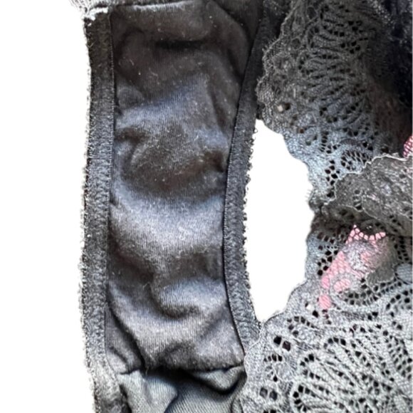 LA VIE EN ROSE Lace one piece lingerie / bodysuit / black + pink / Size S-M - Picture 4 of 9